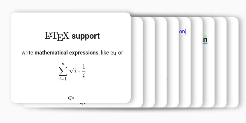 Screenshot of a flashcard on a top of a card stack containing mathematical formulas